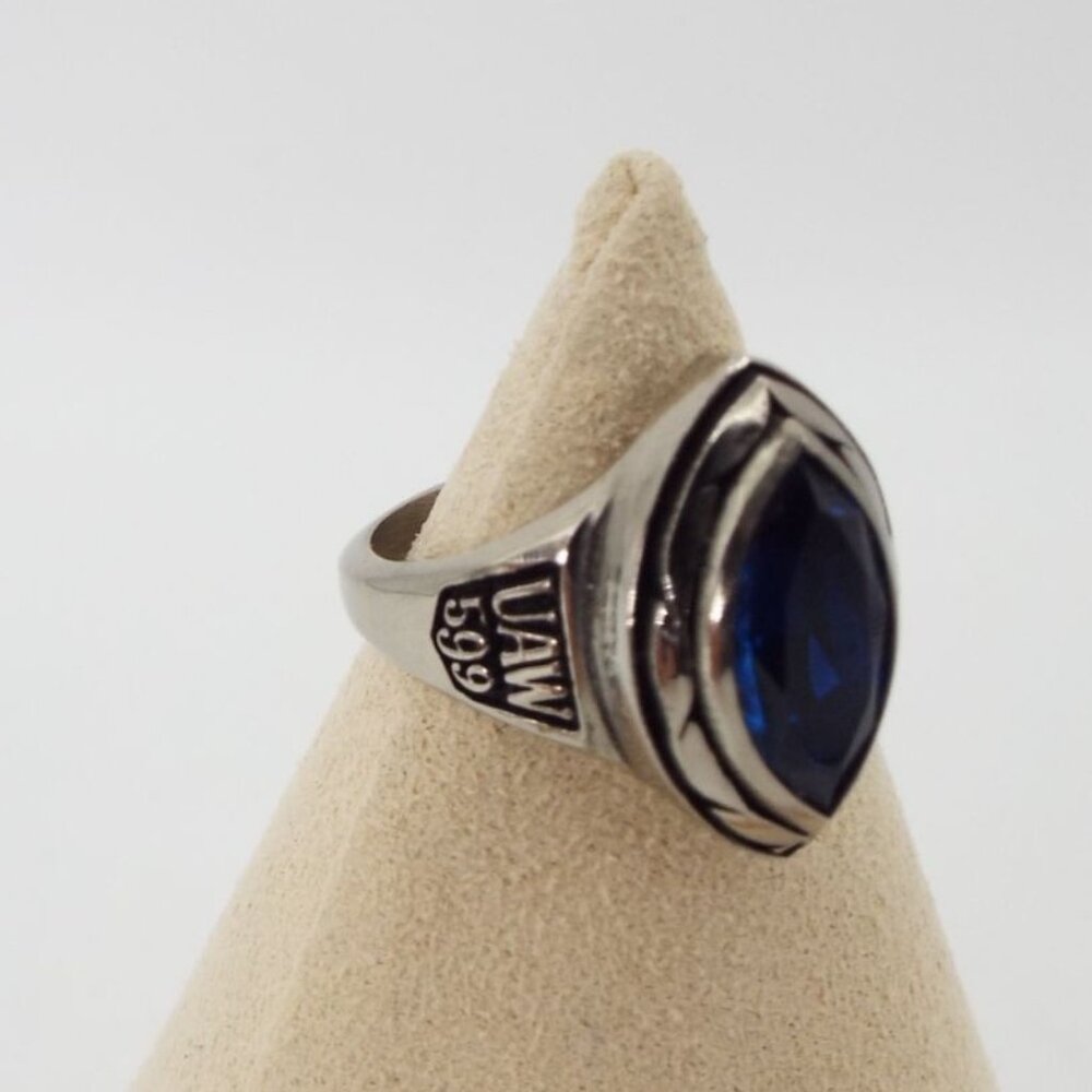 Vintage UAW Local 599 Women's Ring 25 Years of Service Blue Stone Size 6 - Picture 2 of 10